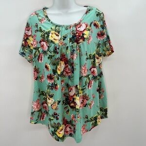 CPOKRTWSO Women's Plus Size Short Sleeve Tunic Top Floral Henley shirt Casual Bl